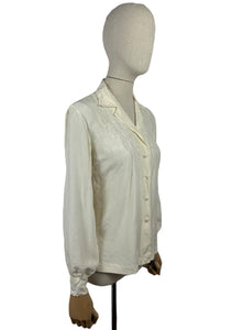 Pretty Vintage Pure Silk Long Sleeved Blouse with Silk Embroidery - Peony Brand - Bust 34