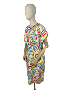 Original 1950's Bright Novelty Print Towelling Beach Cover Up With Tourist Destinations