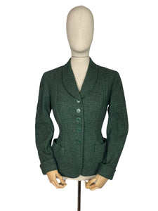 Original 1940's Green, Grey and Black Wool Tweed Jacket - Bust 38 40
