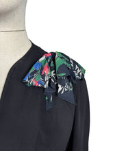 Load image into Gallery viewer, Original 1940&#39;s Black Crepe Jacket with Vibrant Crepe Bow Trim - Bust 36 38
