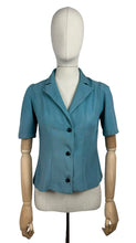 Load image into Gallery viewer, Original 1940’s Turquoise Blue Linen Short Sleeved Jacket - Bust 32 34 *
