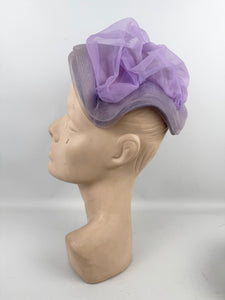Original 1950's Manning of London Lavender Purple Hat with Ruffle Trim