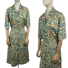 Load image into Gallery viewer, Original 1940&#39;s Volup Linen Day Dress in Yellow, Blue, Green and White - Bust 42 44 *
