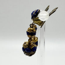 Load image into Gallery viewer, Original 1930&#39;s 1940&#39;s Blue Glass Clip on Dangle Earrings on Gold Tone Metal
