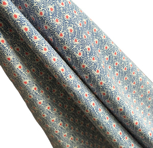 Original 1930's Red, White and Blue Floral Lightweight Cotton Dressmaking Fabric - 35" x 108"
