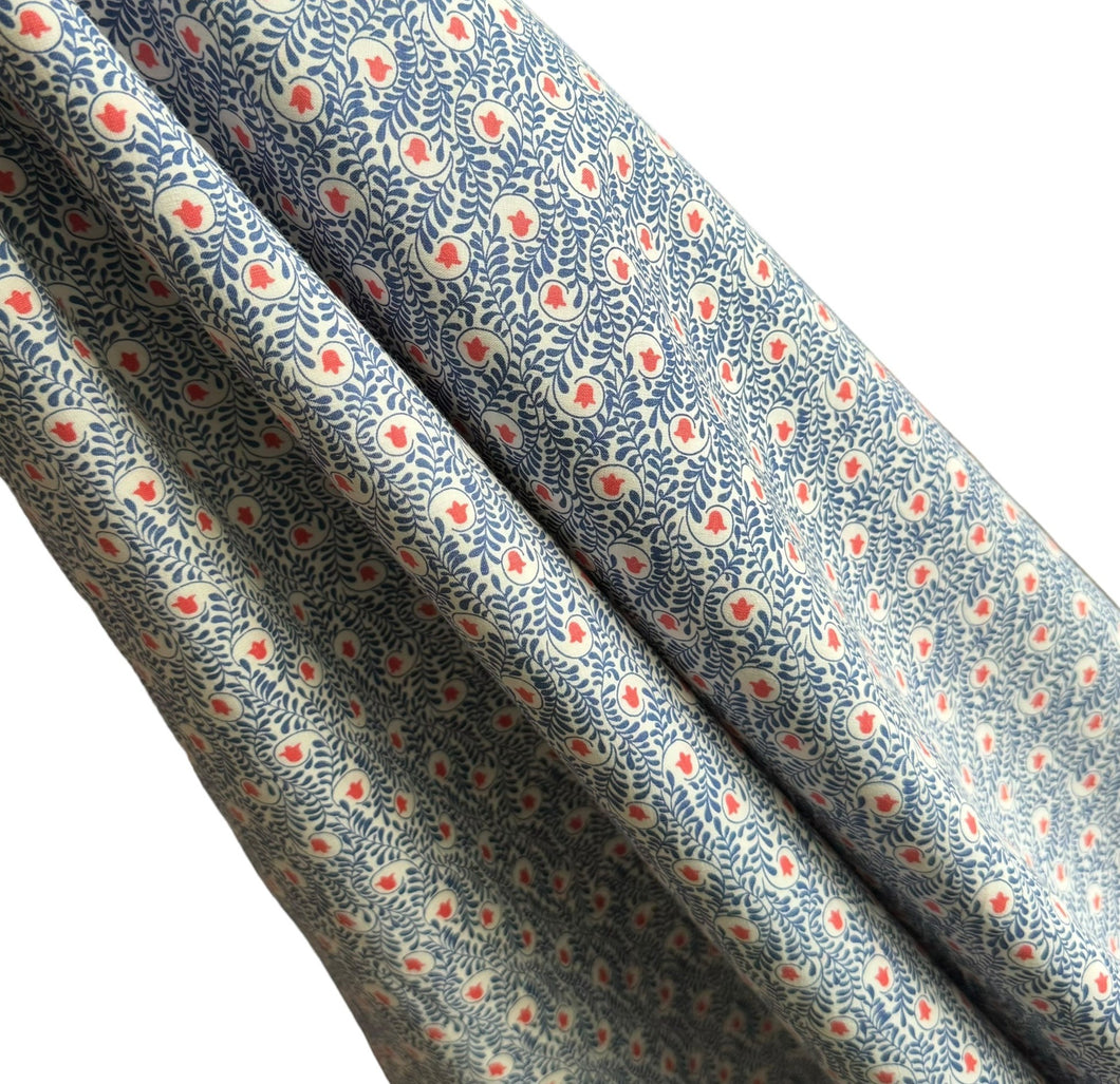 Original 1930's Red, White and Blue Floral Lightweight Cotton Dressmaking Fabric - 35