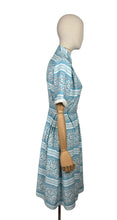 Load image into Gallery viewer, Original 1940&#39;s 1950&#39;s Blue, White and Black Stripe Cotton Floral Day Dress - Bust 36
