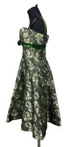 Original Kitty Copeland Green 1950's Nylon and Velvet Floral Cocktail Dress - Bust 30 32