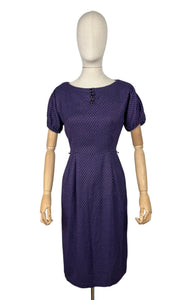 Original 1950's Purple and Black Wool Check Wiggle Dress - Bust 34 36