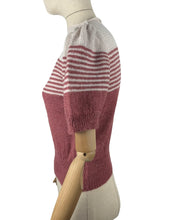 Load image into Gallery viewer, Reproduction 1940&#39;s Striped Jumper in Strawberry Pink and White Fog with Full Puff Sleeves - Bust 38 40 *

