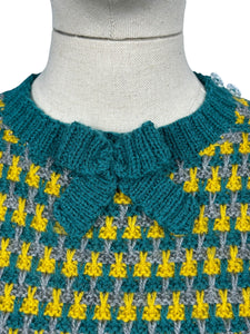 Reproduction 1940's Waffle Stripe Jumper in Teal, Mustard and Graphite Grey Knitted from a Wartime Pattern - Bust 36 38 40