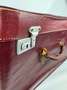 Original 1940's 1950's Burgundy Leather Travel Suitcase by Dinkie Luggage