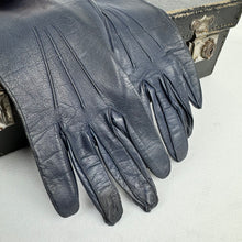 Load image into Gallery viewer, Original 1950&#39;s Midnight Blue Kid Leather Gloves by Milore - Size 6.5 *
