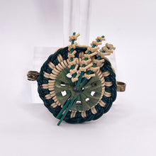 Load image into Gallery viewer, Original 1940&#39;s Dark Green and White Wartime Make Do and Mend Wire Brooch with Flower Spray and Button Trim
