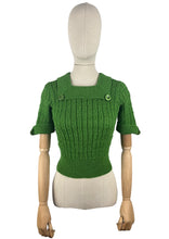 Load image into Gallery viewer, 1930&#39;s Reproduction Pretty Wool Knit with a Neat Collar and Button Detail in Green - Bust 34 36
