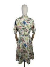 Load image into Gallery viewer, Original 1950&#39;s Pretty Pink, Yellow, Blue and Green Floral Day Dress in Artificial Silk - Bust 36 *
