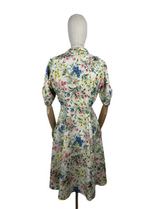 Original 1950's Pretty Pink, Yellow, Blue and Green Floral Day Dress in Artificial Silk - Bust 36 *