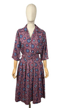 Load image into Gallery viewer, Original 1950&#39;s Volup Burgundy, Red, Blue and White Classic Cotton Belted Day Dress - Bust 40 42 *
