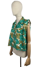 Load image into Gallery viewer, Original 1950&#39;s Turquoise, Brown and Ivory Abstract Print Sleeveless Top - Bust 40 42 *
