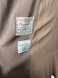 Wounded But Wearable Original American 1930’s Brown Pure Wool Coat with Huge Collar by W.M. Devitz - Bust 34 36 *