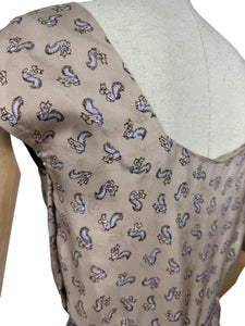 Original 1950's Pure Silk Squirrel Novelty Print Belted Wiggle Dress in Taupe and Purple - Bust 36