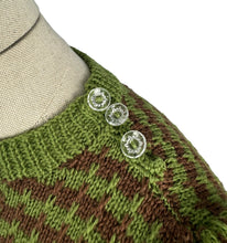 Load image into Gallery viewer, Reproduction 1940&#39;s Hand Knitted Stripe Jumper in Turtle Green and Brown Pure Wool - Bust 32 34
