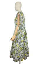 Load image into Gallery viewer, Original 1950's St Michael Classic Nylon Day Dress with Grey and Yellow Roses Print - Bust 40 *
