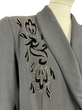 Load image into Gallery viewer, Original 1940’s Black Wool Double Breasted Coat with Velvet Appliqué Detail - Bust 42 44 46 *
