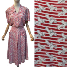 Load image into Gallery viewer, Original 1940’s Red and White Stripe Crepe Day Dress - Bust 40 42
