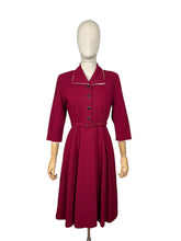 Load image into Gallery viewer, Original 1940’s Rich Red Wool Belted Day Dress with White Trim - Bust 34 36
