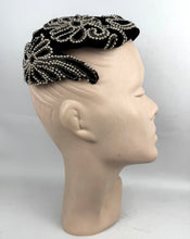 Load image into Gallery viewer, Original 1950's Black Velvet Evening Hat with Intricate Beading Detail
