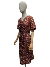 Load image into Gallery viewer, Original Rodney Model 1950's Wounded but Wearable Volup Aritificial Silk Day Dress in Brown and Cream - Bust 42 44
