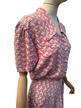 Load image into Gallery viewer, Original 1940’s Red and White Stripe Crepe Day Dress - Bust 40 42
