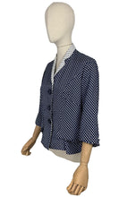 Load image into Gallery viewer, Original 1940's REMBRANDT Navy and White Square Dot Jacket with Contrast Collar - Bust 38 *

