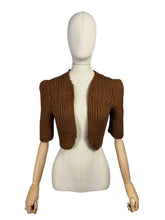 Load image into Gallery viewer, 1940&#39;s Reproduction Hand Knitted Bolero in Rust Brown Acrylic - Bust 34 36 38 40
