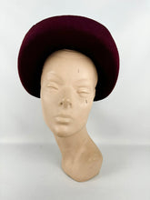 Load image into Gallery viewer, Original 1940&#39;s Burgundy Felt Bonnet Hat with Blue Grosgrain Trim *
