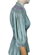 Load image into Gallery viewer, Stunning Original 1930&#39;s Blue Cotton Blouse with Heavy Smocking Detail - Bust 36 38
