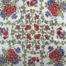 Load image into Gallery viewer, Original 1950&#39;s Pale Pink Rayon Scarf with Red, Purple and Green Floral Print - Great Headscarf
