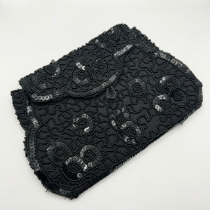 Original 1930's 1940's Black Beaded and Sequin Evening Purse - Sweet Little Bag *