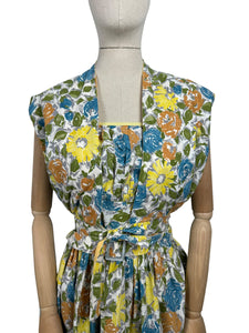 Original 1950's Floral Cotton Belted Summer Dress with Matching Bolero - Bust 34 35 36 *