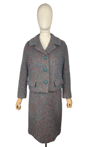 Original Late 1950's or Early 1960's Vibrant Wool Hebe Skirt Suit - Bust 36