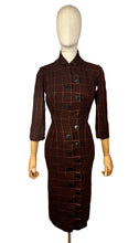 Load image into Gallery viewer, Original 1950&#39;s Brock and Rust Wool Plaid Wiggle Dress with Amazing Button Detail - Bust 32
