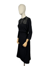 Load image into Gallery viewer, Original 1940&#39;s Inky Black Crepe Evening Dress with Net Yoke and Bow Trim - Bust 36 38 *
