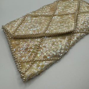Vintage Bead and Sequin Evening Clutch Bag in Cream and Pastel Shades