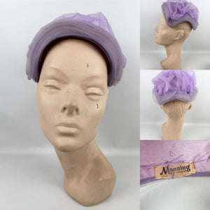 Original 1950's Manning of London Lavender Purple Hat with Ruffle Trim