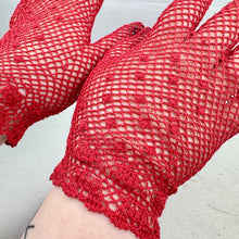Load image into Gallery viewer, Original 1940's 1950's Bright Red Cotton Crochet Gloves with Pretty Detailing - Size 6
