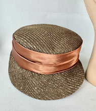 Load image into Gallery viewer, Original Late 1950's Hat in Bronze and Rust with Wide Satin Ribbon Trim *
