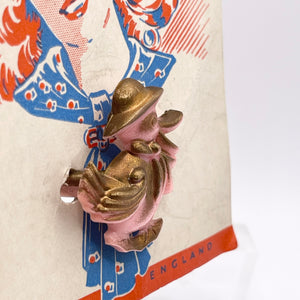 Original 1940's Wartime Scarf Ring Featuring a Little Pink Duck with a Gold Hat