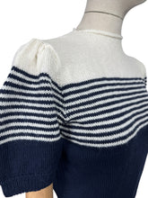 Load image into Gallery viewer, Reproduction 1940&#39;s Striped Jumper in Midnight Blue and White with Full Puff Sleeves - Bust 34 36
