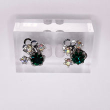 Load image into Gallery viewer, Vintage Green and Aurora Borealis Paste Clip on Earrings
